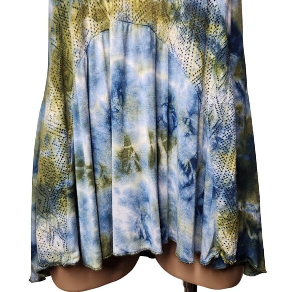 Yak N Yeti Size S Sleeveless Tie Dye Blue Green Eyelet Tunic Summer Top - Picture 6 of 9